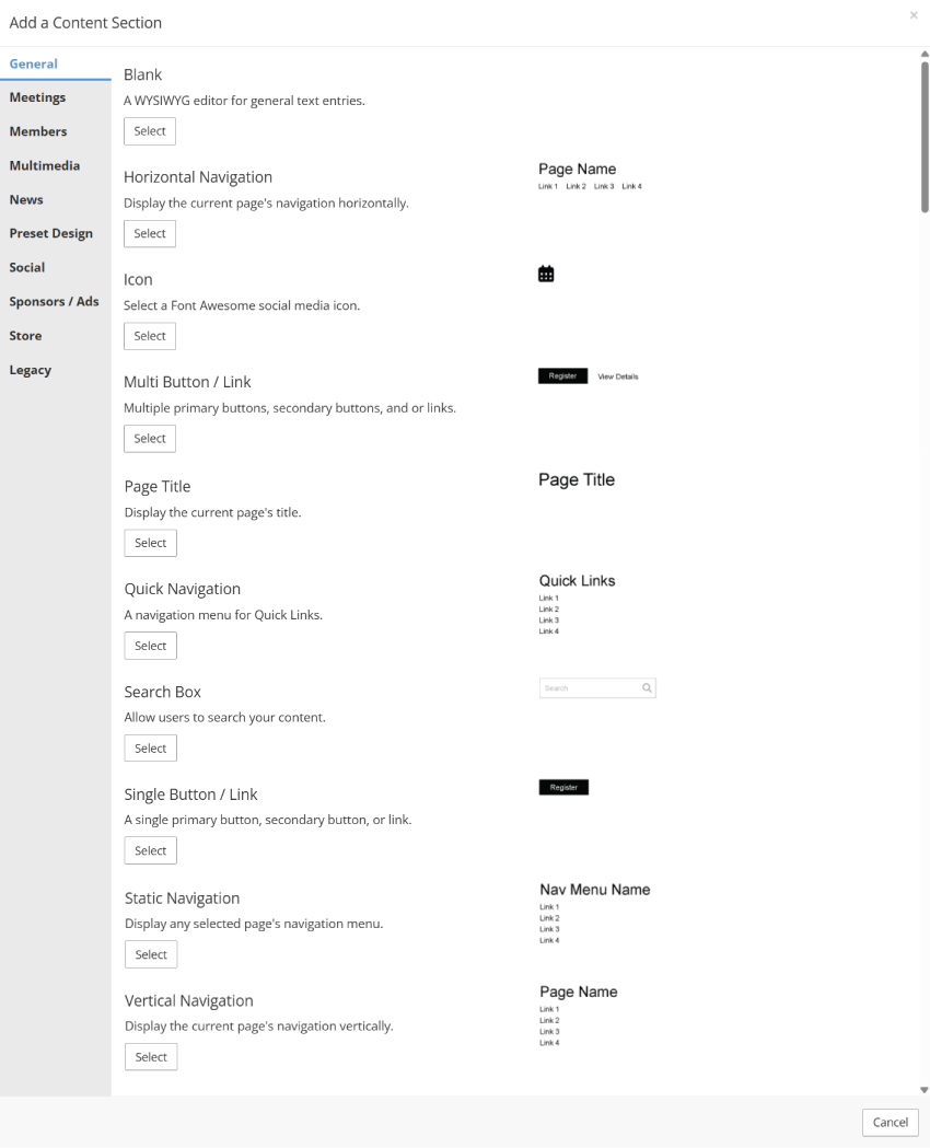 Add a General Content Section
